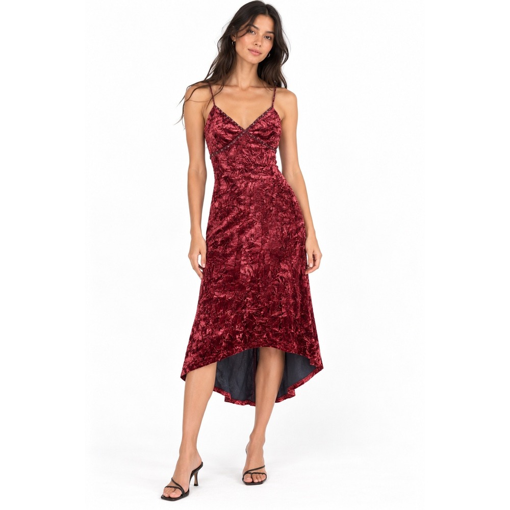 Alexia Admor Burgundy Crushed Velvet Dress Medium Beaded Fairy Dark Romantic